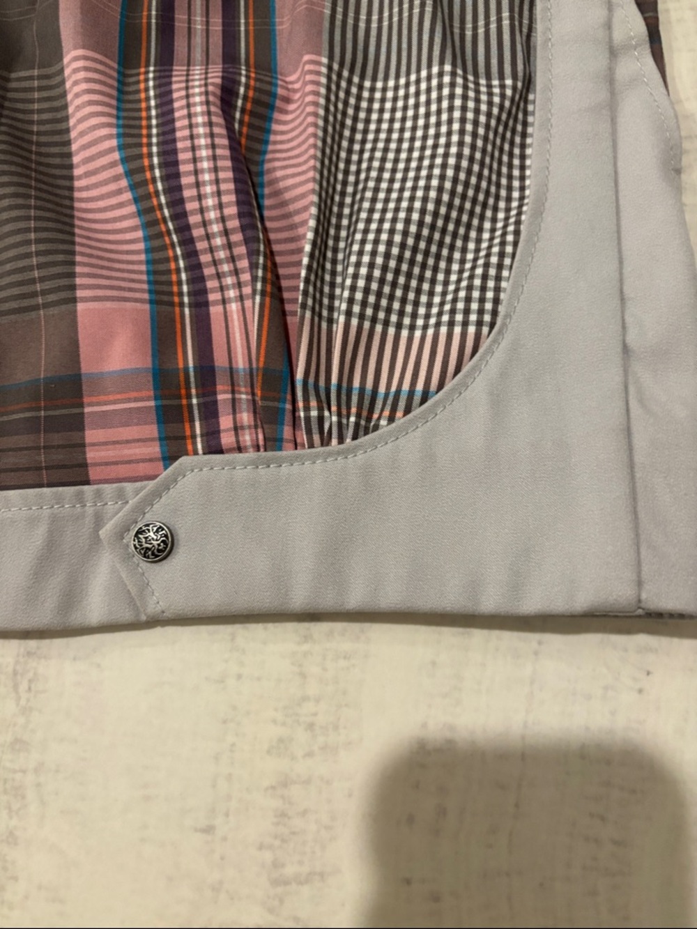 Light Gray Plaid Pocket Mini Skirt - Pink & Gray - Picture 6 of 11